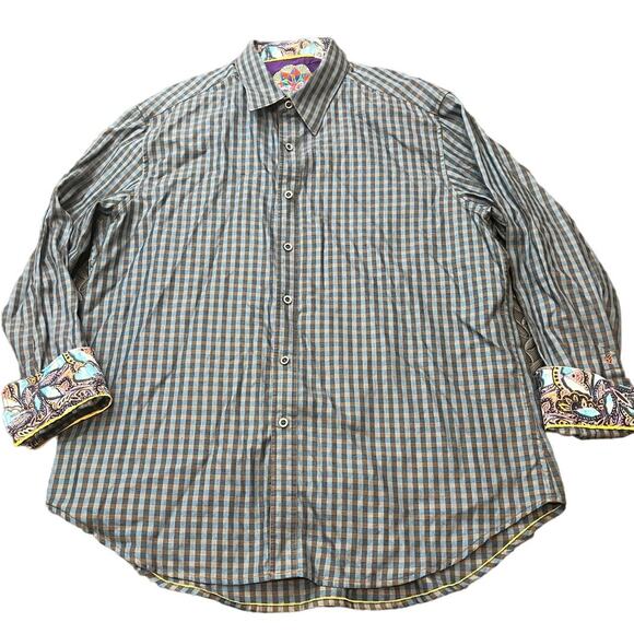 Robert Graham XL Men’s Checked Shirt Cotton Button-Front with Paisley Flip Cuffs - Picture 1 of 11